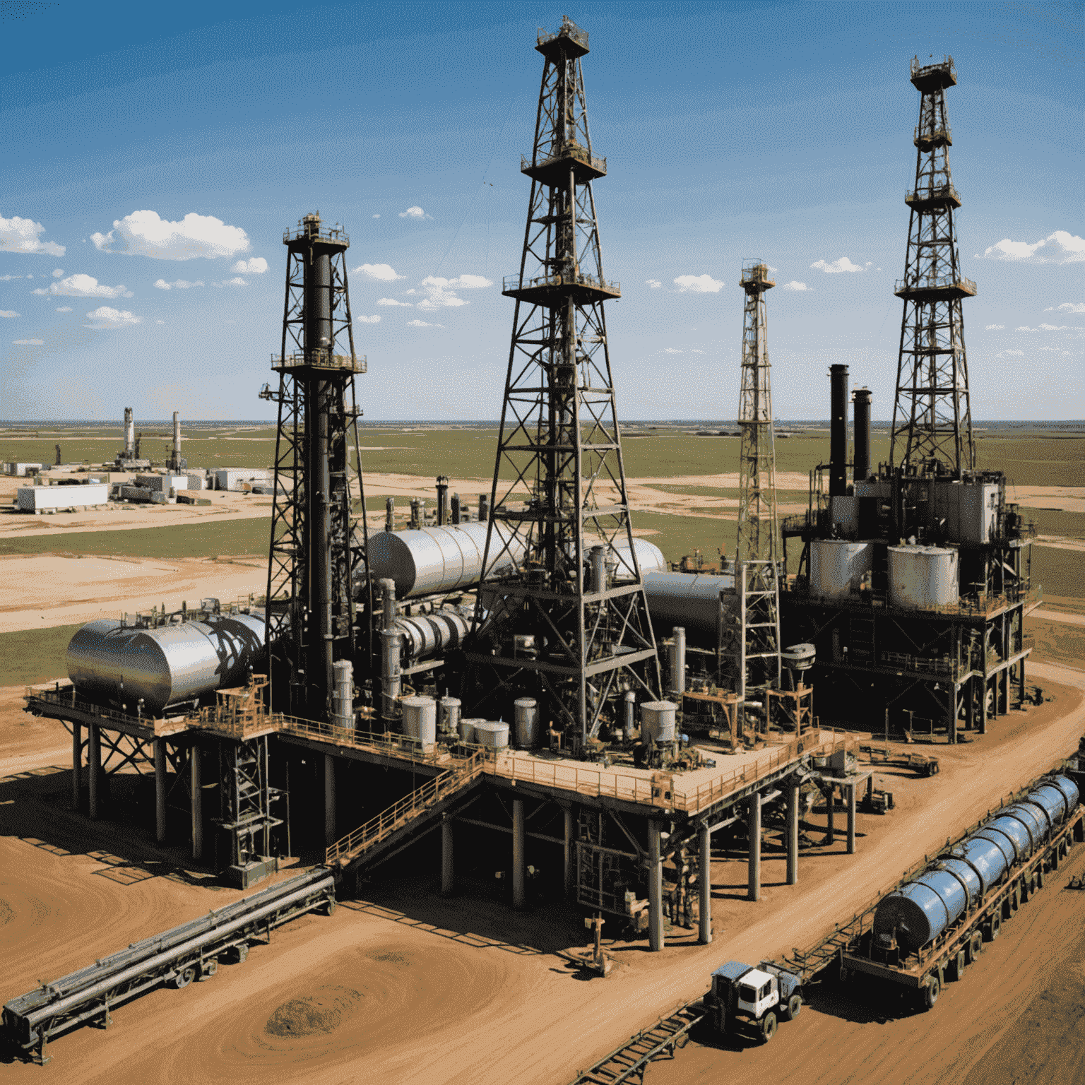 Illustration of various production enhancement techniques in oil and gas fields, including hydraulic fracturing, chemical injection, and artificial lift systems