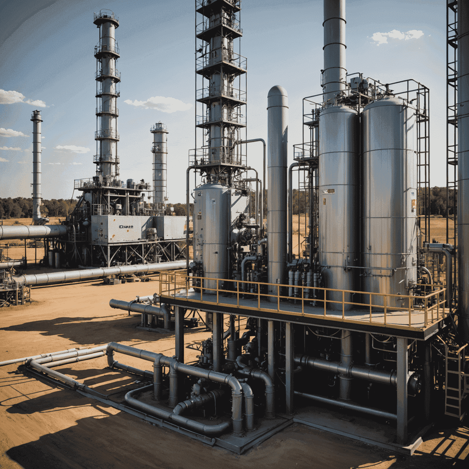 Advanced gas extraction equipment with digital overlays showing data streams and efficiency metrics, illustrating technological innovations in the field